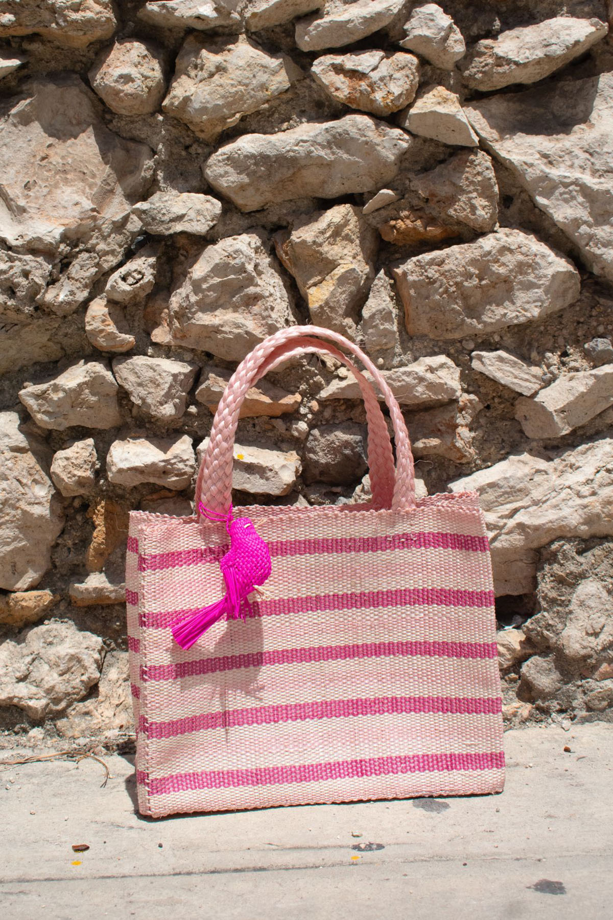 bolsa Henequén mini cuadrada rosa